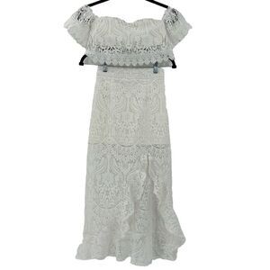 Velvi Crop Top and Crochet Lace Skirt Set White Size 2